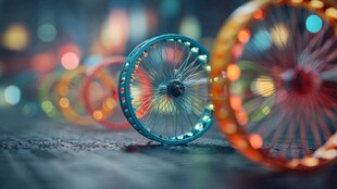 彩色梦幻自行车轮排列展示