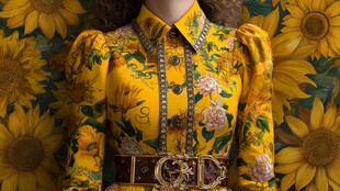 繁花黄衣女子与向日葵