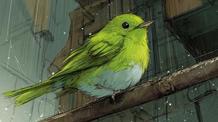 绿羽小鸟栖于枝头