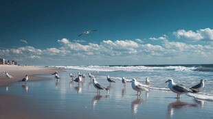 海边漫步 海鸥与碧海蓝天