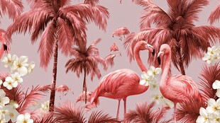 火烈鸟与棕榈树的浪漫图景