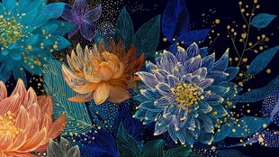 梦幻花卉插画 绚丽色彩