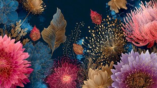 梦幻绚丽花卉海洋插画