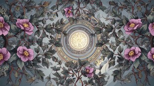 花卉环绕的精美圆形装饰