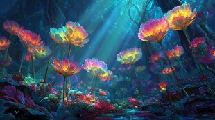 梦幻光影下的绚烂花卉世界