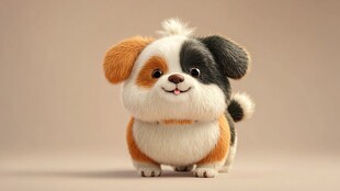 可爱三色毛绒小狗萌态十足