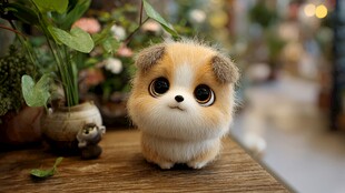 可爱萌趣小狗摆件在桌前