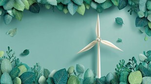 绿叶环绕的清新风力发电机