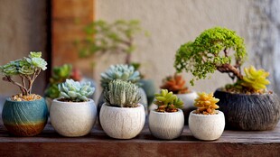 多样精致多肉盆栽展示