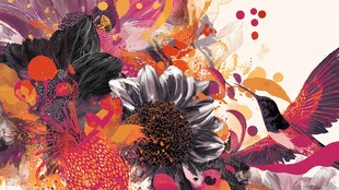 缤纷花鸟抽象艺术画作