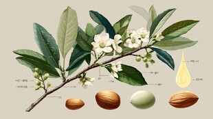 杏仁植物解剖插画展示