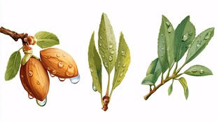 带露杏仁与枝叶插画