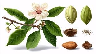 杏仁植株及果实细节展示