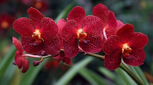 红瓣带露蝴蝶兰绽放