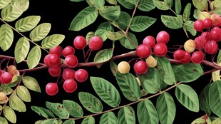 红果绿叶的植物特写