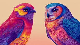 色彩斑斓的双鸟对视