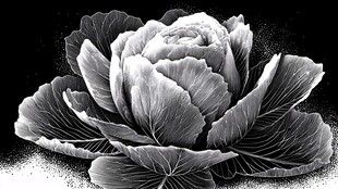 黑白素描风盛开的牡丹花