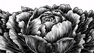 黑白牡丹插画 精致典雅