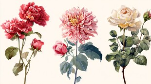 三朵娇艳花卉插画展示