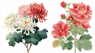 双花绽放 菊与牡丹之美