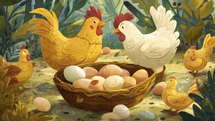 母鸡护蛋图 田园温馨场景