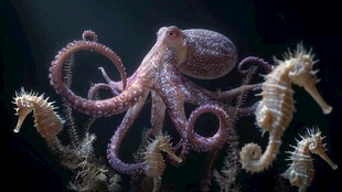 章鱼与海马的奇幻海底场景