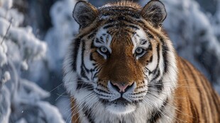 雪地中的威严老虎