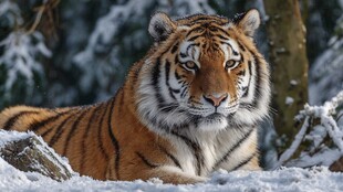 雪地中的威猛老虎