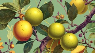 枝头黄果绿叶的美妙景象