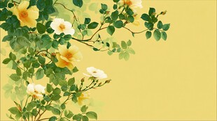 黄底蔷薇花卉插画