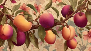 枝头硕果累累的缤纷桃子