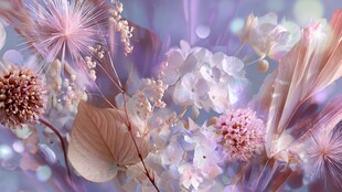 梦幻紫调花卉静物图