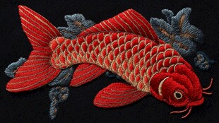 手工刺绣红锦鲤精美图案