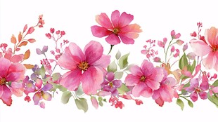 粉色水彩花卉花边图案