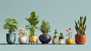 多样盆栽展示清新绿植风