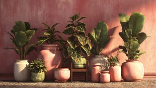 多彩盆栽靠墙营造室内绿意