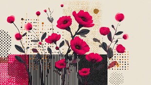 抽象风红色花卉插画作品