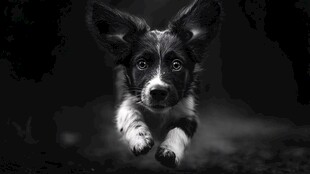 黑白萌犬跃动瞬间