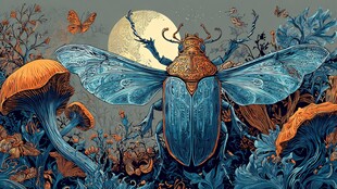 梦幻月夜下的蓝色甲虫世界