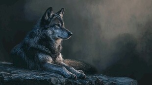 孤狼静卧于幽暗中沉思