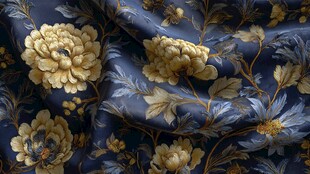 蓝底繁花绸缎面料