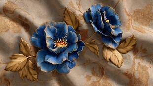 蓝色花卉刺绣布料特写