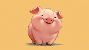 可爱萌趣小猪快乐前行