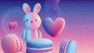 可爱兔子与马卡龙梦幻场景