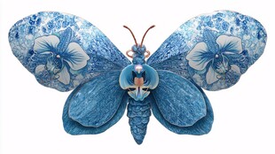蓝色花卉图案梦幻蝴蝶