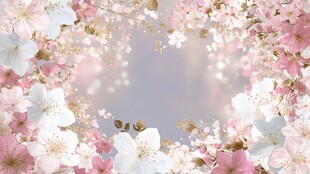 梦幻粉色樱花花卉背景图