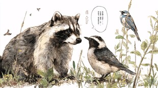 浣熊与小鸟的自然相遇