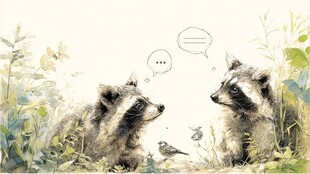 浣熊与小鸟的自然对话场景