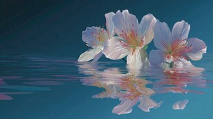 水中绽放的唯美樱花