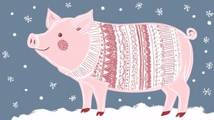 穿毛衣的可爱冬日小猪